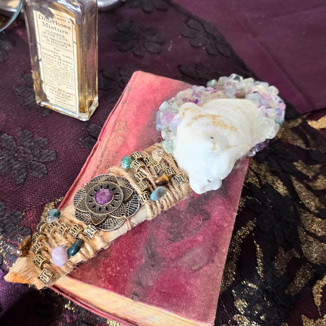 Handmade Sea Witch Driftwood Wand - Copper Wrapped Fluorite Ocean Altar Decor - Thumbnail 7