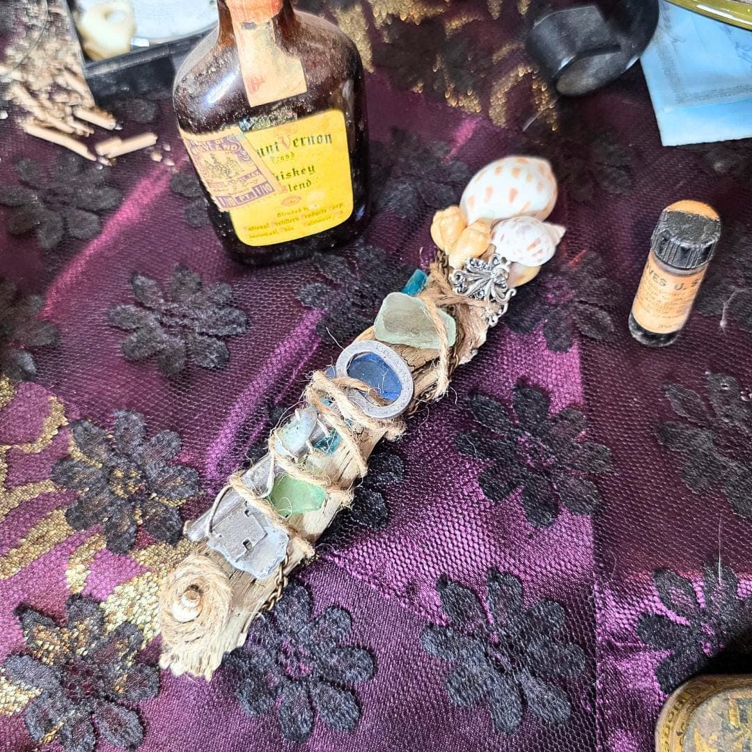 Handcrafted Sea Witch Driftwood Wand with Crystals & Sea Glass - Thumbnail 6