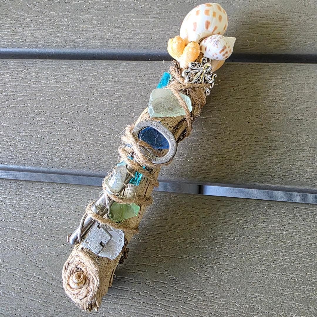 Handcrafted Sea Witch Driftwood Wand with Crystals & Sea Glass - Thumbnail 8