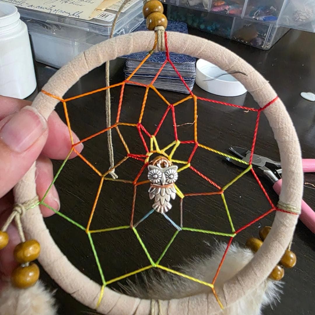 Owl Spirit Dreamcatcher – Wisdom, Protection Talisman, Sacred Space Decor - Thumbnail 6