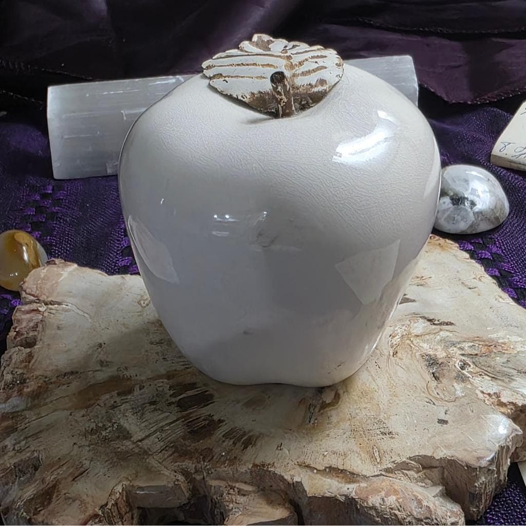 Ceramic Apple Altar Decor – White Glaze Ritual Symbol for Abundance, Knowledge, Earth Magick - Thumbnail 4