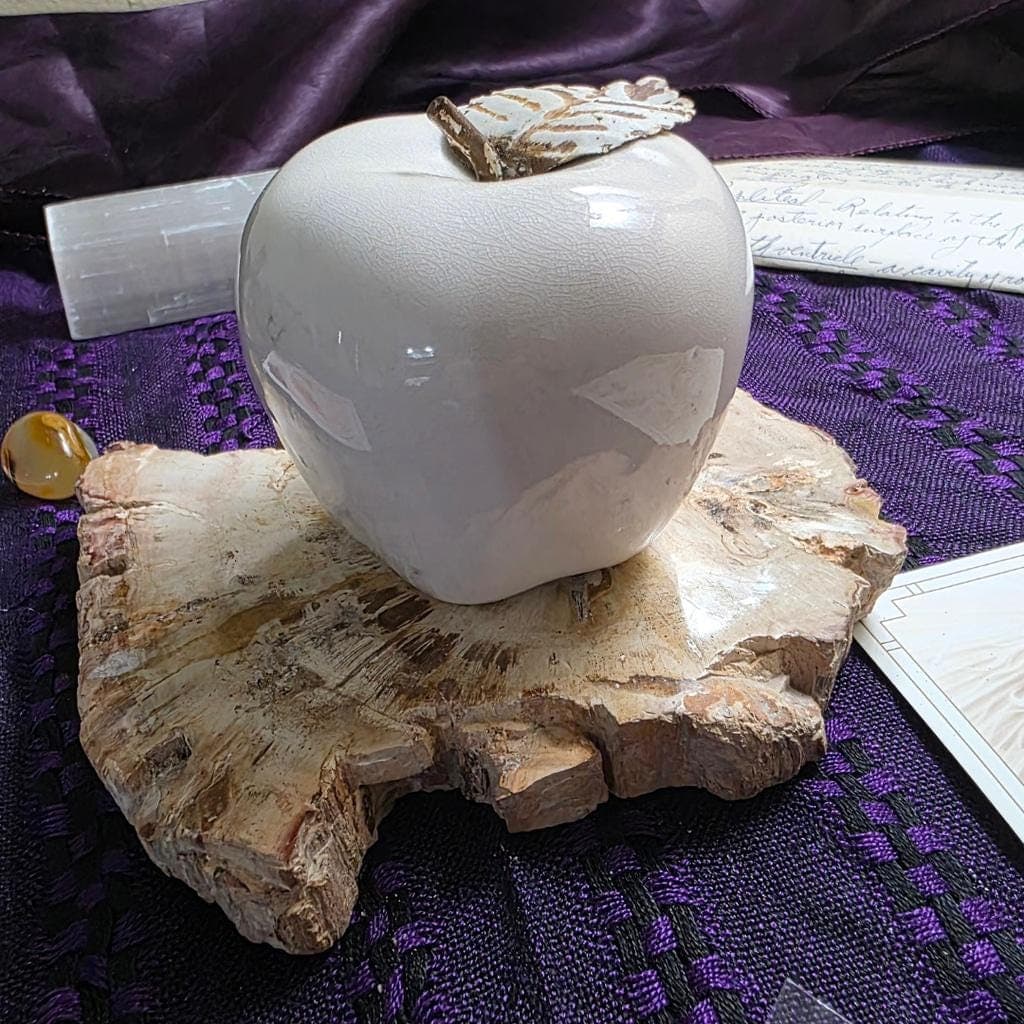 Ceramic Apple Altar Decor – White Glaze Ritual Symbol for Abundance, Knowledge, Earth Magick - Thumbnail 5