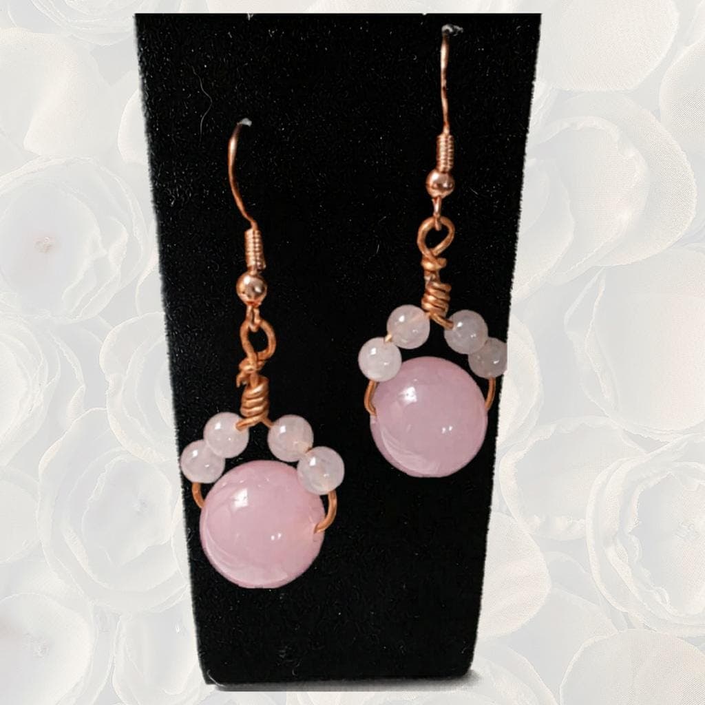 Rose Quartz "Paw" Earrings – Copper Wrapped & Sterling Silver Glow cat paw - Thumbnail 3