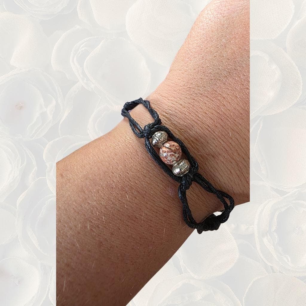 Leopard Skin Jasper Macrame Anklet, Boho Natural Stone Festival Jewelry - Thumbnail 5