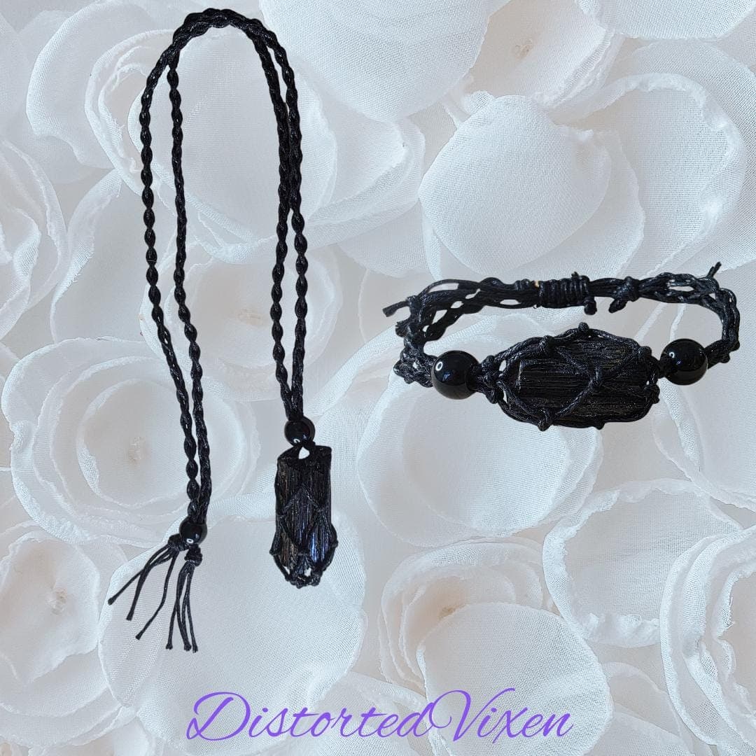 Black Tourmaline Macramé Jewelry, Raw Crystal Protection Necklace or Bracelet, Grounding Stone Jewelry - Thumbnail 5