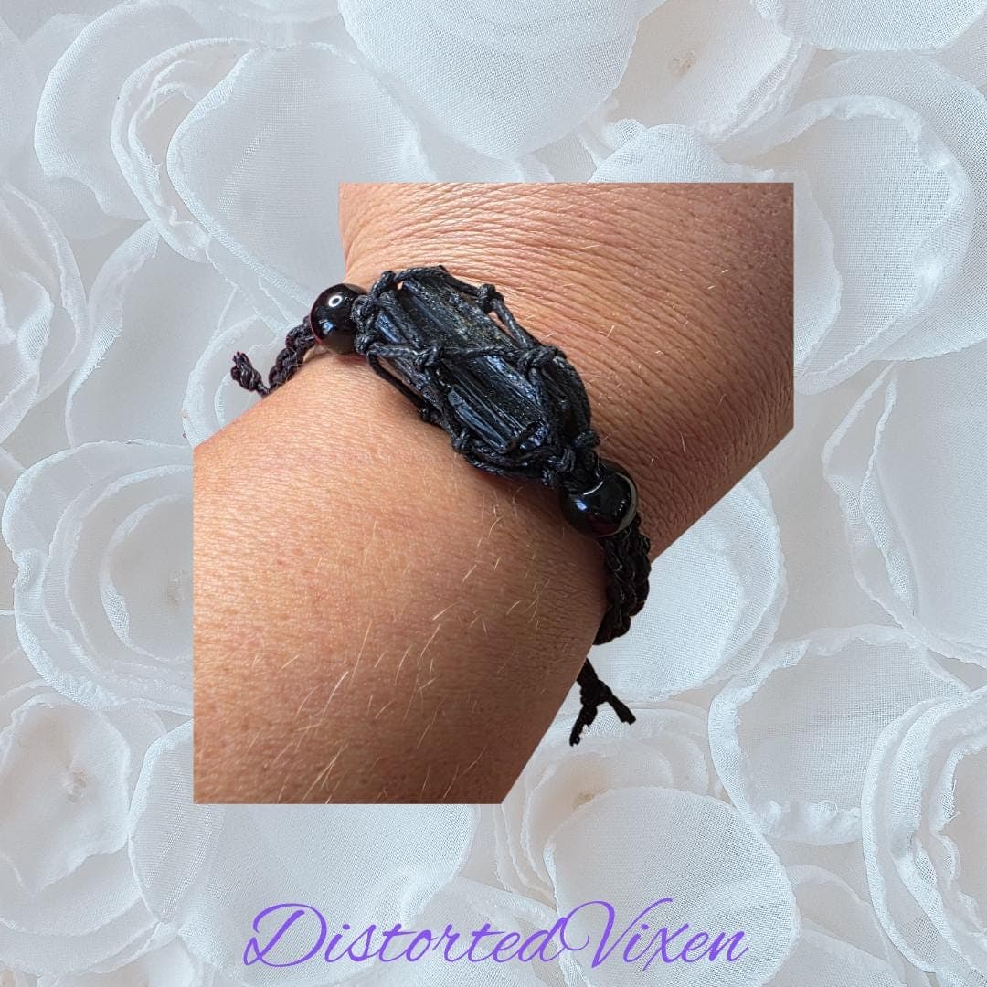 Black Tourmaline Macramé Jewelry, Raw Crystal Protection Necklace or Bracelet, Grounding Stone Jewelry - Thumbnail 9