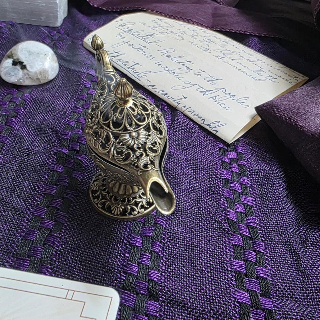 Mini Brass Genie Lamp Incense Burner – Magic Oil Lamp Censer for Altar - Thumbnail 5