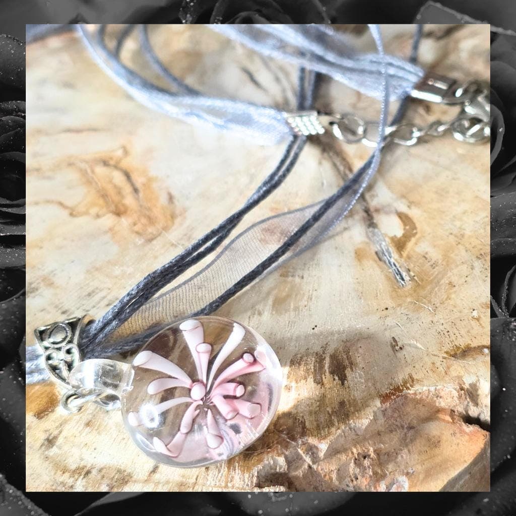 Glass Flower Necklace, Delicate Pink Pendant, Romantic Jewelry, Gift for Her - Thumbnail 2