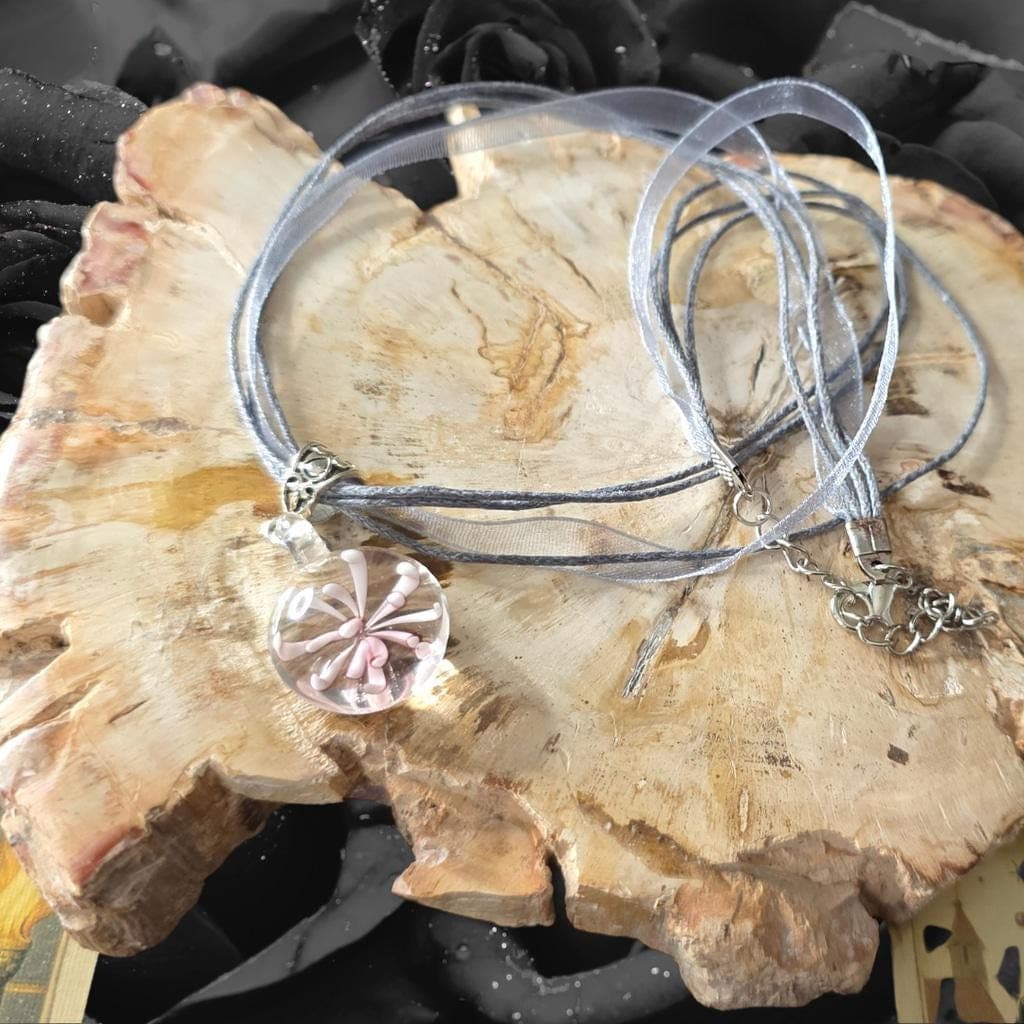 Glass Flower Necklace, Delicate Pink Pendant, Romantic Jewelry, Gift for Her - Thumbnail 7