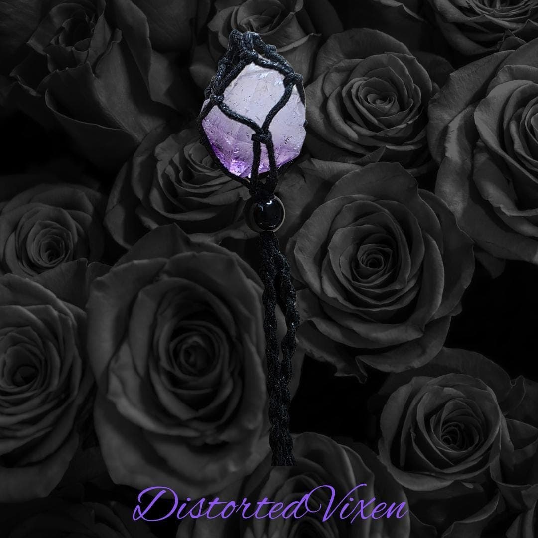 Amethyst Crystal Necklace — Adjustable Macramé Pouch — Intuition & Protection Jewelry - Thumbnail 7