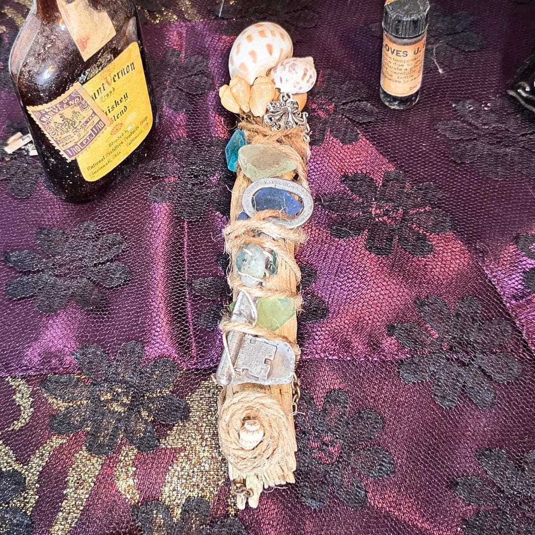 Handcrafted Sea Witch Driftwood Wand with Crystals & Sea Glass - Thumbnail 2