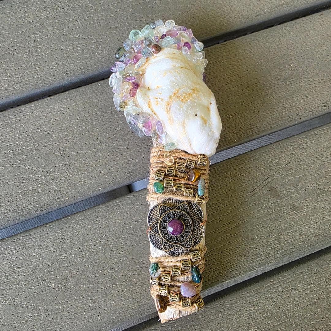 Handmade Sea Witch Driftwood Wand - Copper Wrapped Fluorite Ocean Altar Decor - Thumbnail 3