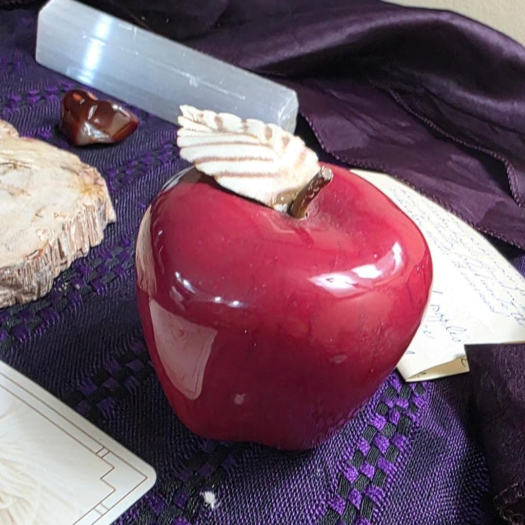 Red Ceramic Apple Altar Decor – Glossy Ritual Symbol for Protection, Passion, Ancestor Offerings