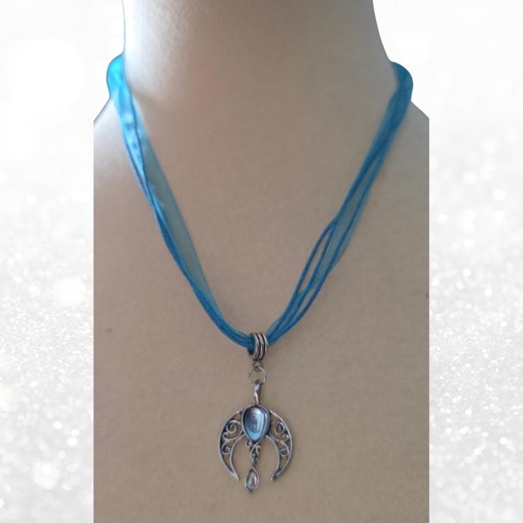 Gothic Armor Hecate Moon Goddess Necklace - Blue Celestial Talisman -choker - Thumbnail 3