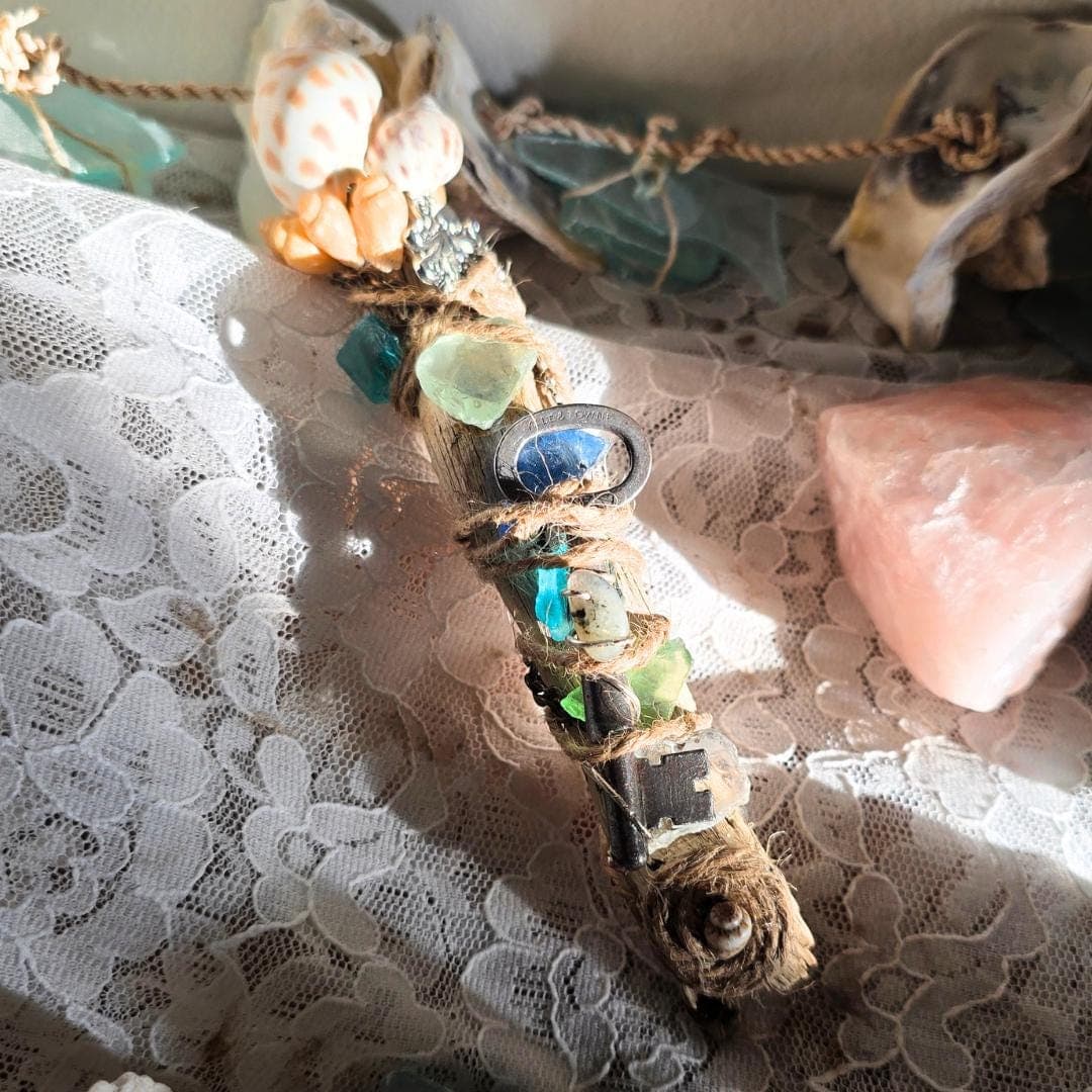 Handcrafted Sea Witch Driftwood Wand with Crystals & Sea Glass - Thumbnail 4