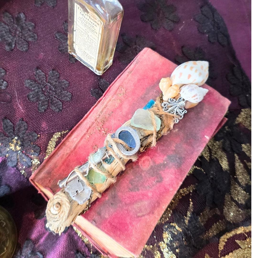 Handcrafted Sea Witch Driftwood Wand with Crystals & Sea Glass - Thumbnail 5