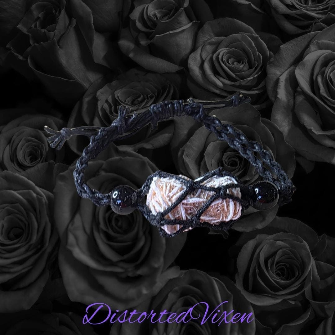 Desert Rose Crystal Bracelet – Adjustable Macramé Pouch – Protection & Clarity Jewelry - Thumbnail 6