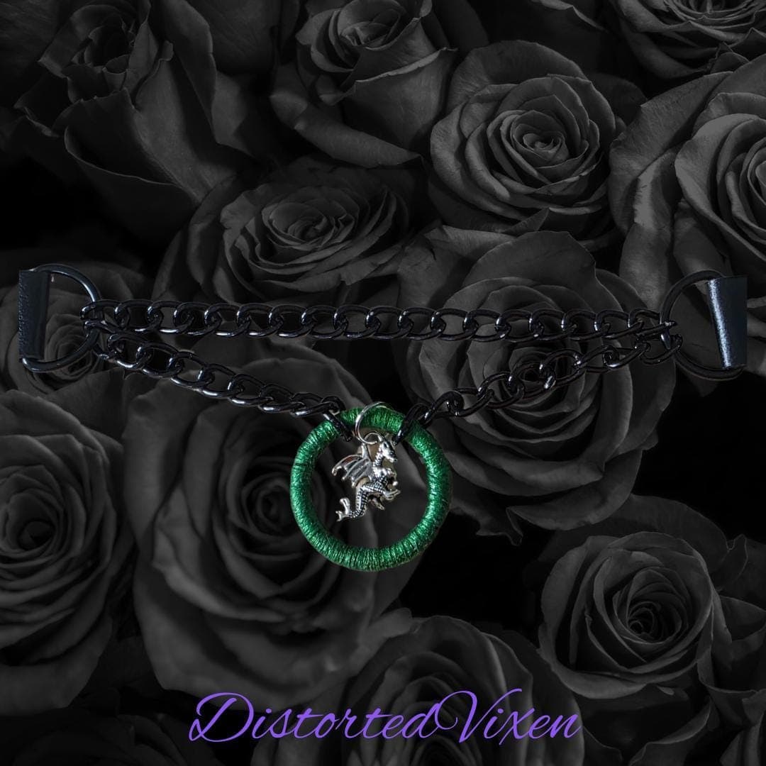 Green Wrapped Dragon Choker – Double Chain Gothic Collar - Thumbnail 5