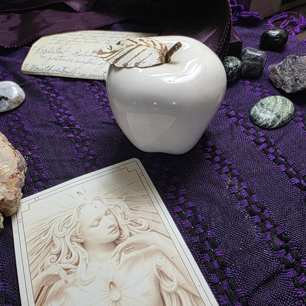 Ceramic Apple Altar Decor – White Glaze Ritual Symbol for Abundance, Knowledge, Earth Magick - Thumbnail 2