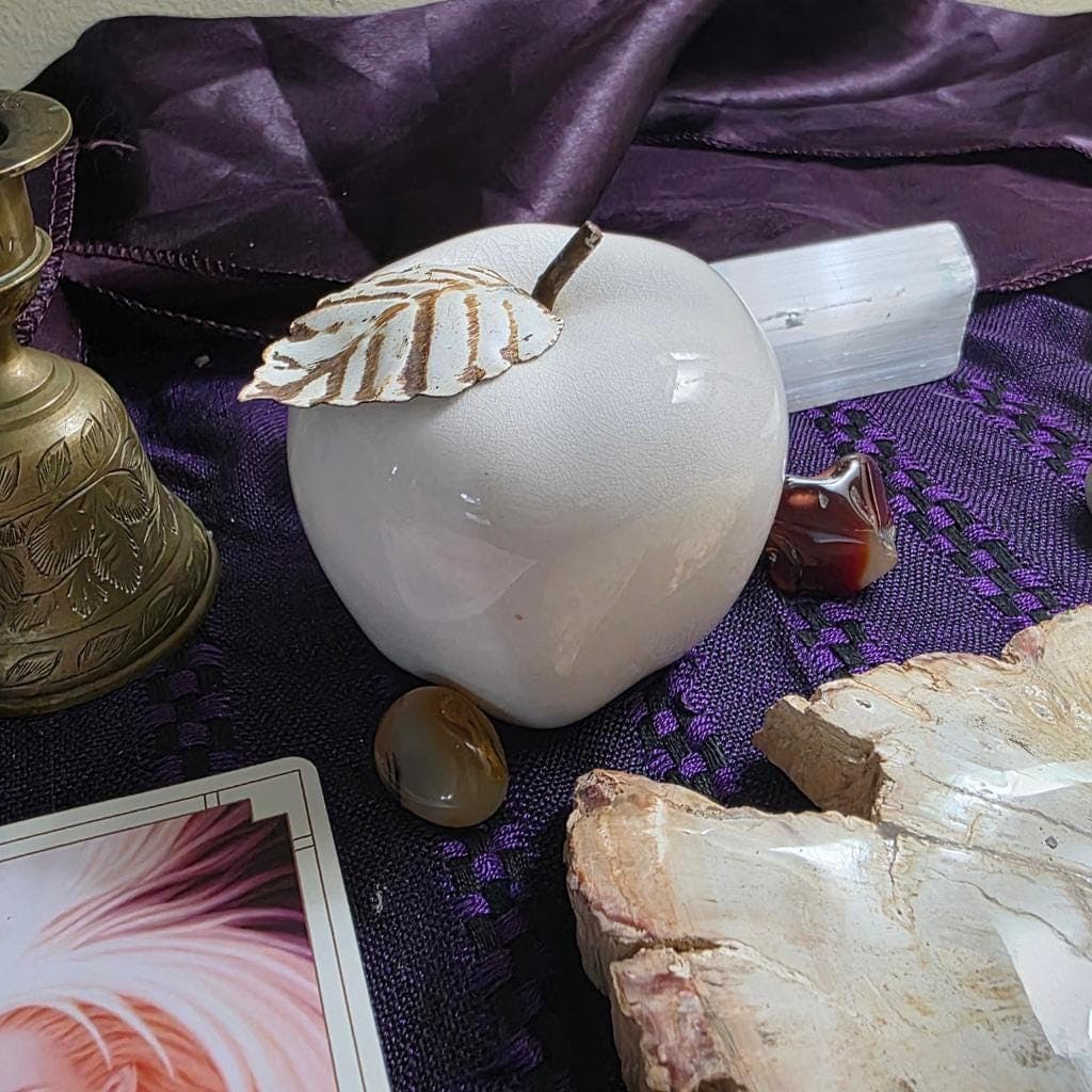 Ceramic Apple Altar Decor – White Glaze Ritual Symbol for Abundance, Knowledge, Earth Magick - Thumbnail 3