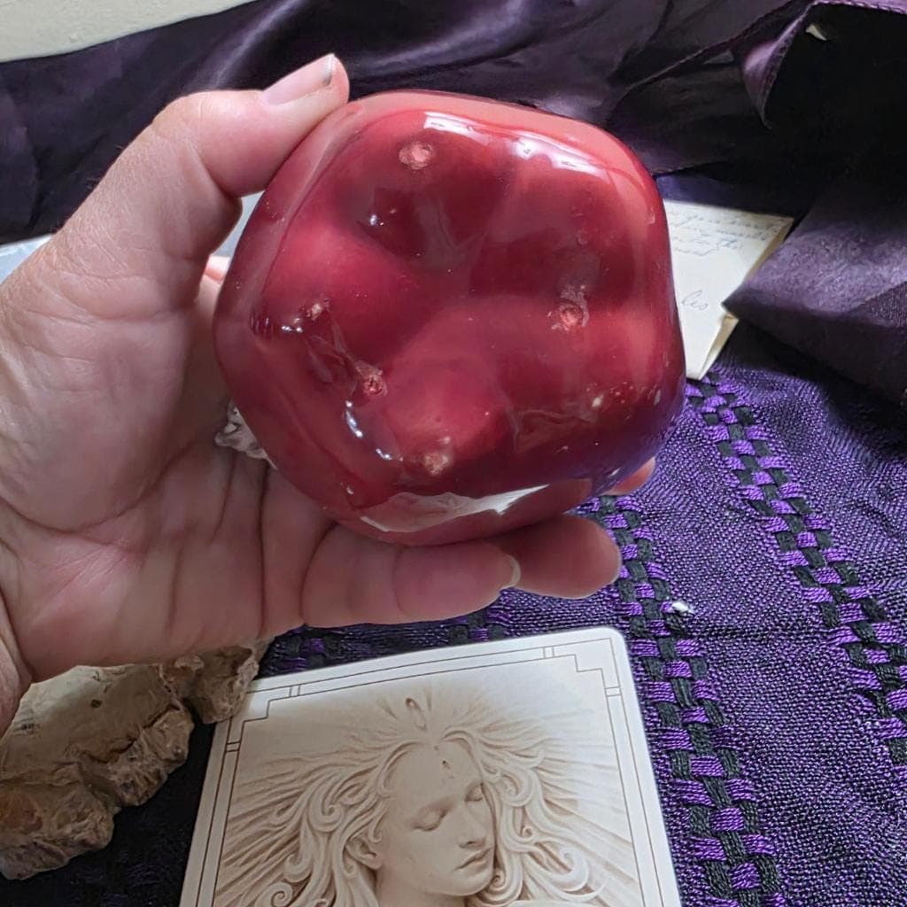 Red Ceramic Apple Altar Decor – Glossy Ritual Symbol for Protection, Passion, Ancestor Offerings - Thumbnail 3
