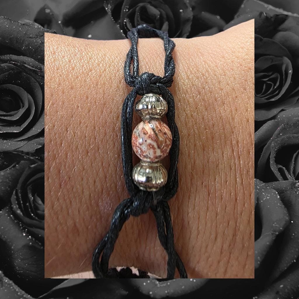 Leopard Skin Jasper Macrame Anklet, Boho Natural Stone Festival Jewelry - Thumbnail 3