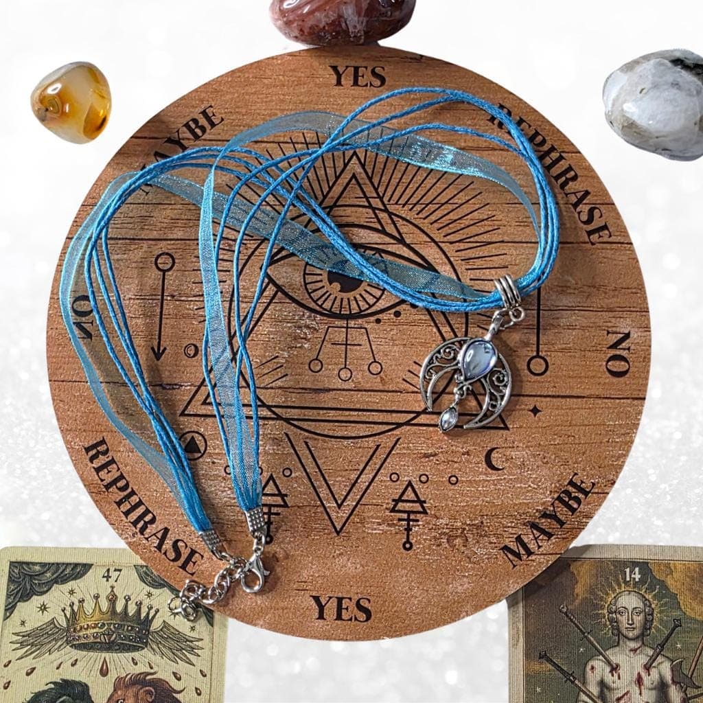 Gothic Armor Hecate Moon Goddess Necklace - Blue Celestial Talisman -choker - Thumbnail 6