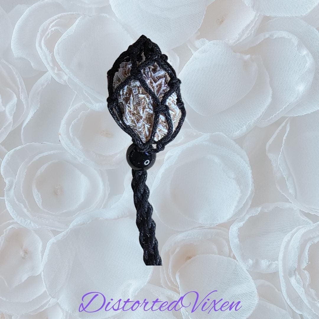 Desert Rose Crystal Necklace – Adjustable Macramé Pouch – Protection & Clarity Jewelry - Thumbnail 3