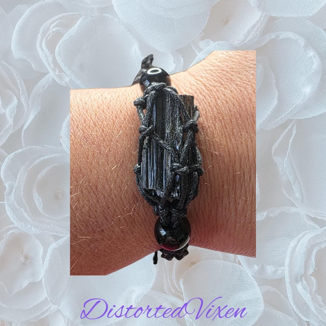 Black Tourmaline Macramé Jewelry, Raw Crystal Protection Necklace or Bracelet, Grounding Stone Jewelry - Thumbnail 8