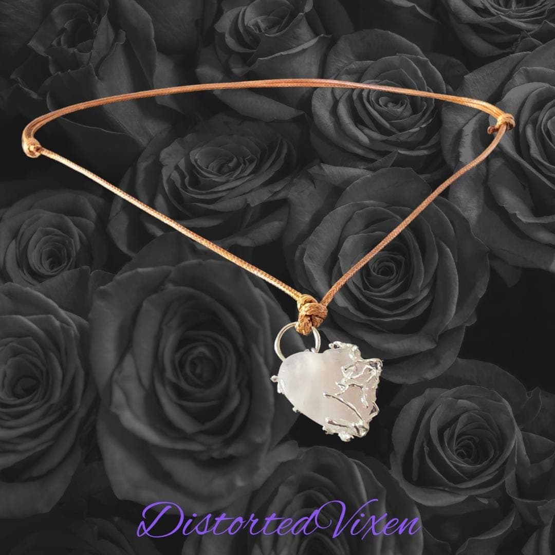 Rose Quartz Heart Necklace – Silver Wire Wrapped Crystal Pendant - Thumbnail 4