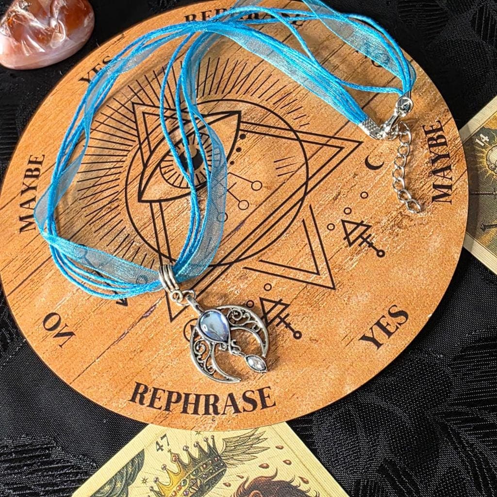 Gothic Armor Hecate Moon Goddess Necklace - Blue Celestial Talisman -choker - Thumbnail 2