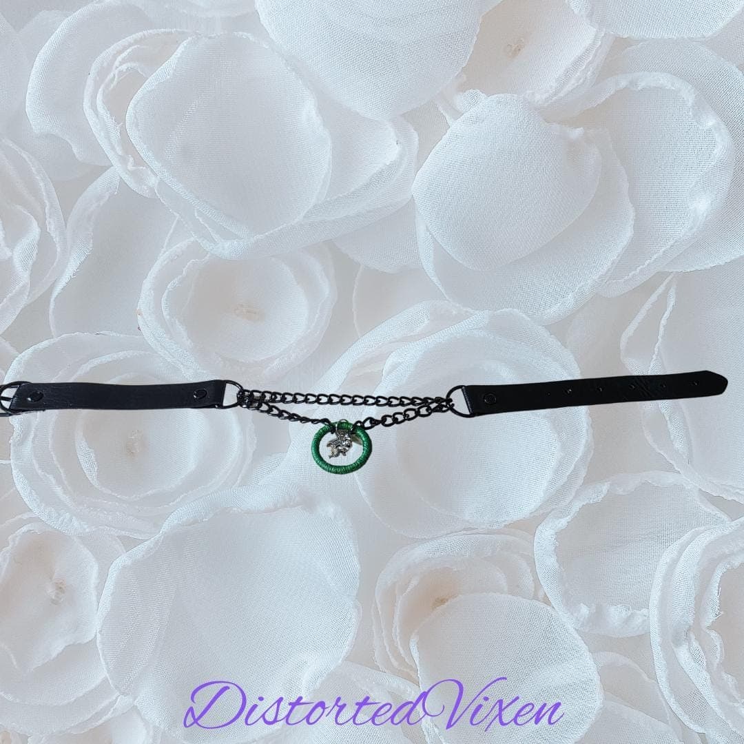 Green Wrapped Dragon Choker – Double Chain Gothic Collar - Thumbnail 7