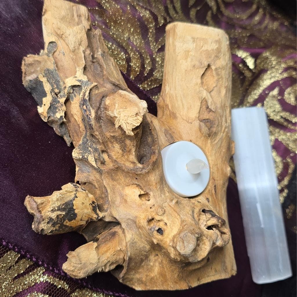 Raw Driftwood Candle Holder - Earthy Altar Piece for Meditation & Ritual Wood - Thumbnail 5