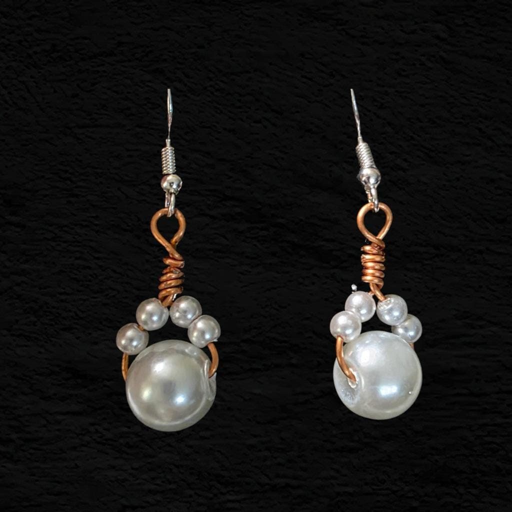 Handmade Pearl Cat Paw Earrings: Sterling Silver, Copper Wire Wrap, Whimsical Kitten Jewelry - Thumbnail 4