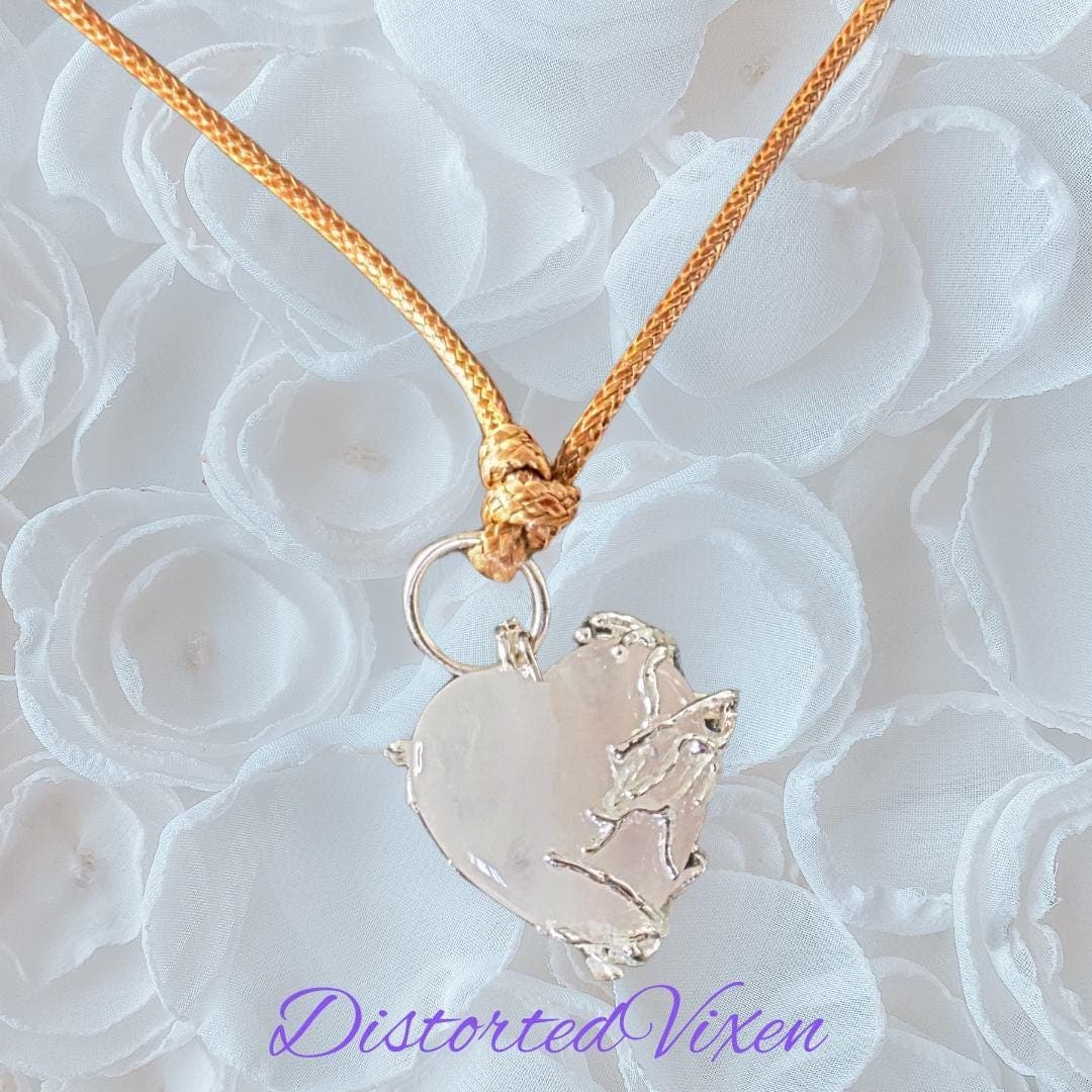 Rose Quartz Heart Necklace – Silver Wire Wrapped Crystal Pendant - Thumbnail 10