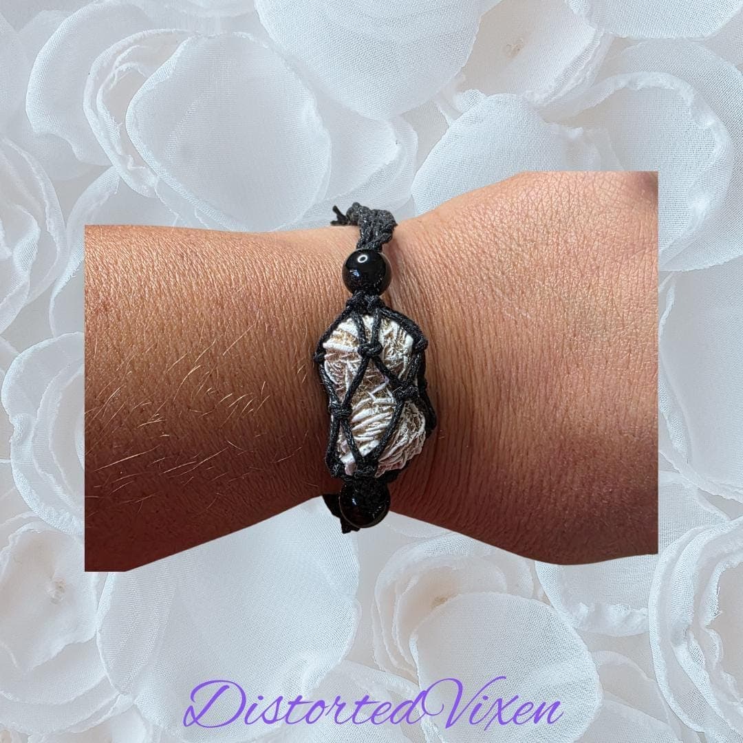 Desert Rose Crystal Bracelet – Adjustable Macramé Pouch – Protection & Clarity Jewelry - Thumbnail 2