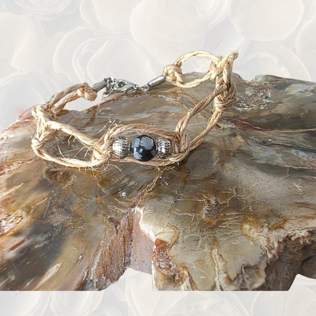 Snowflake Obsidian Protection Crystal Anklet Handmade Grounding Spiritual Jewelr - Thumbnail 6