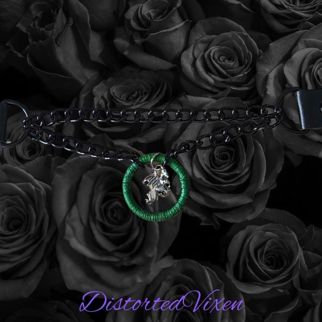 Green Wrapped Dragon Choker – Double Chain Gothic Collar - Thumbnail 4