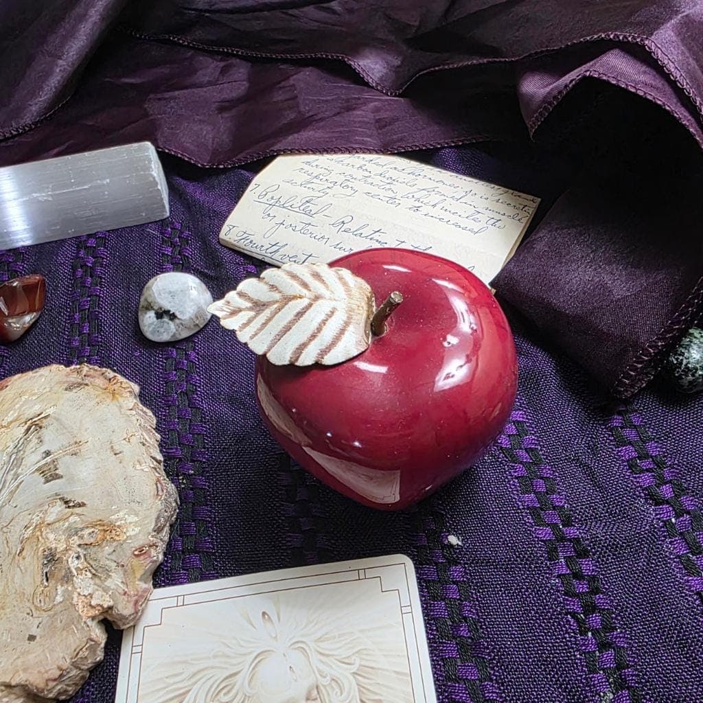 Red Ceramic Apple Altar Decor – Glossy Ritual Symbol for Protection, Passion, Ancestor Offerings - Thumbnail 2