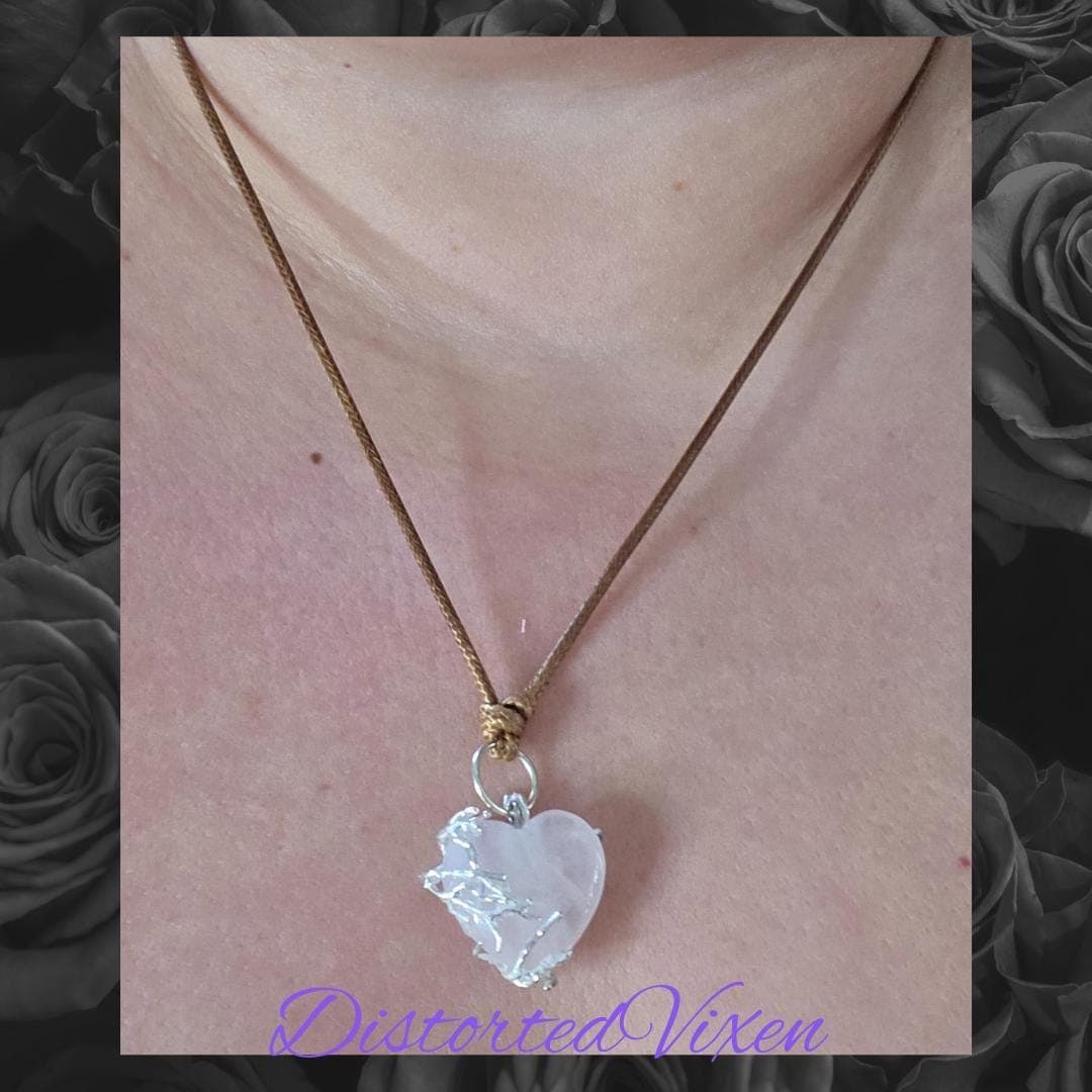 Rose Quartz Heart Necklace – Silver Wire Wrapped Crystal Pendant - Thumbnail 8