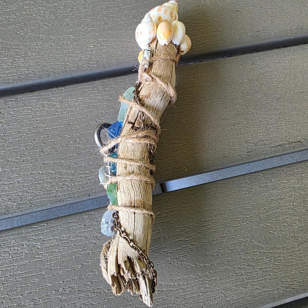 Handcrafted Sea Witch Driftwood Wand with Crystals & Sea Glass - Thumbnail 9