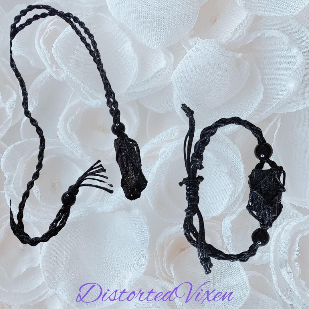 Black Tourmaline Macramé Jewelry, Raw Crystal Protection Necklace or Bracelet, Grounding Stone Jewelry - Thumbnail 4