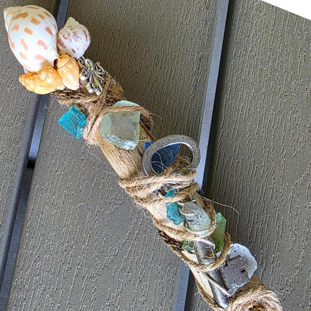 Handcrafted Sea Witch Driftwood Wand with Crystals & Sea Glass - Thumbnail 10