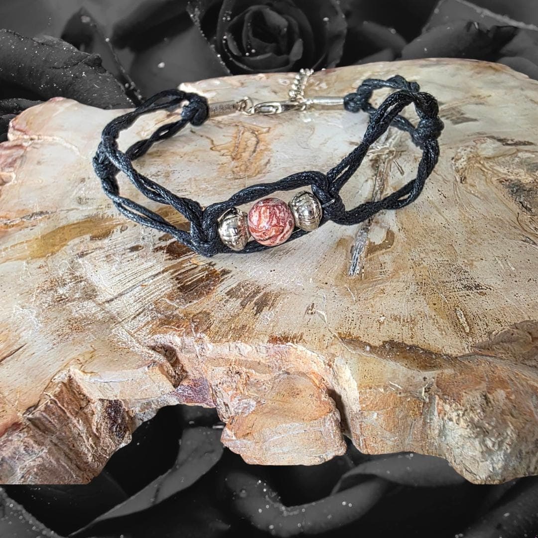 Leopard Skin Jasper Macrame Anklet, Boho Natural Stone Festival Jewelry - Thumbnail 6