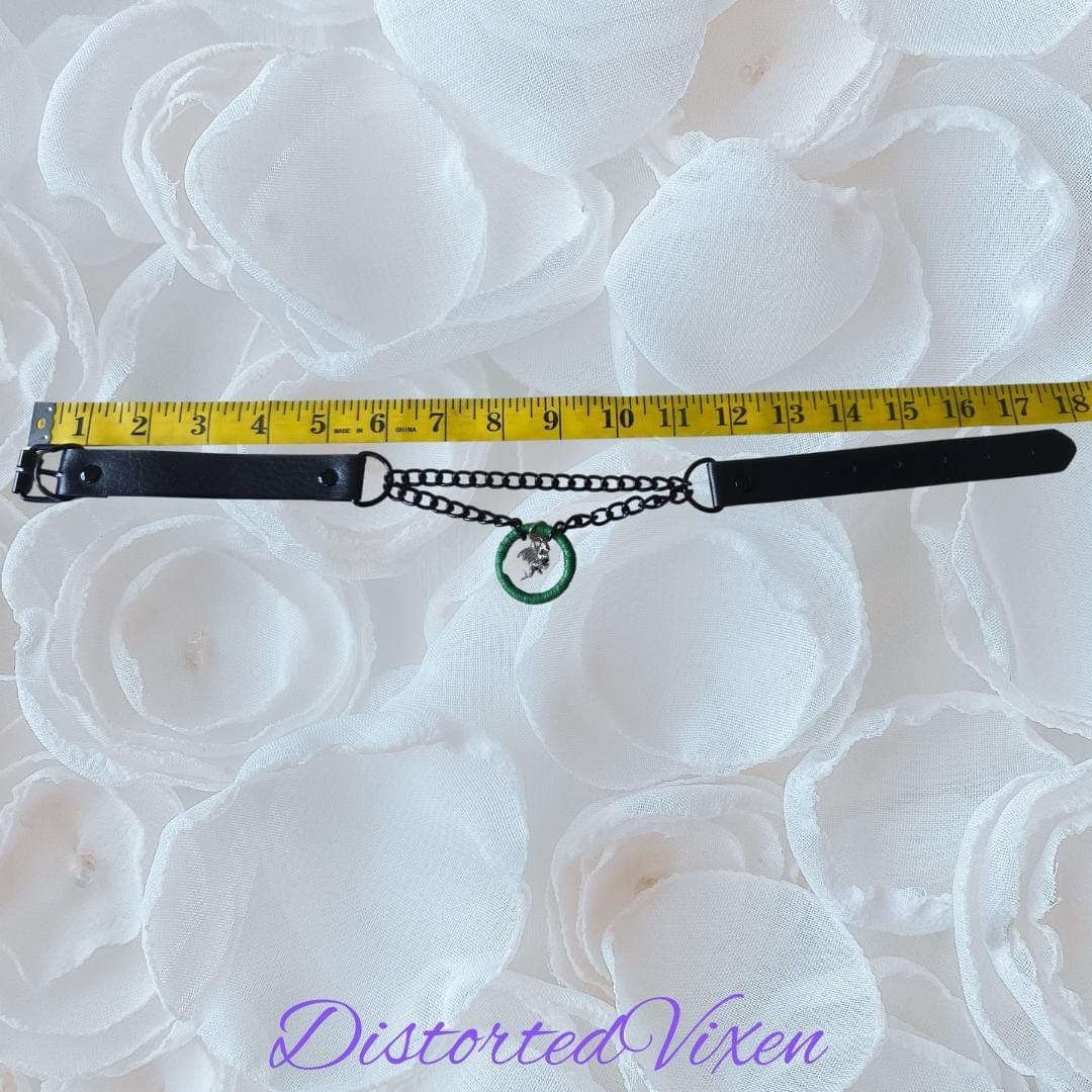 Green Wrapped Dragon Choker – Double Chain Gothic Collar - Thumbnail 6