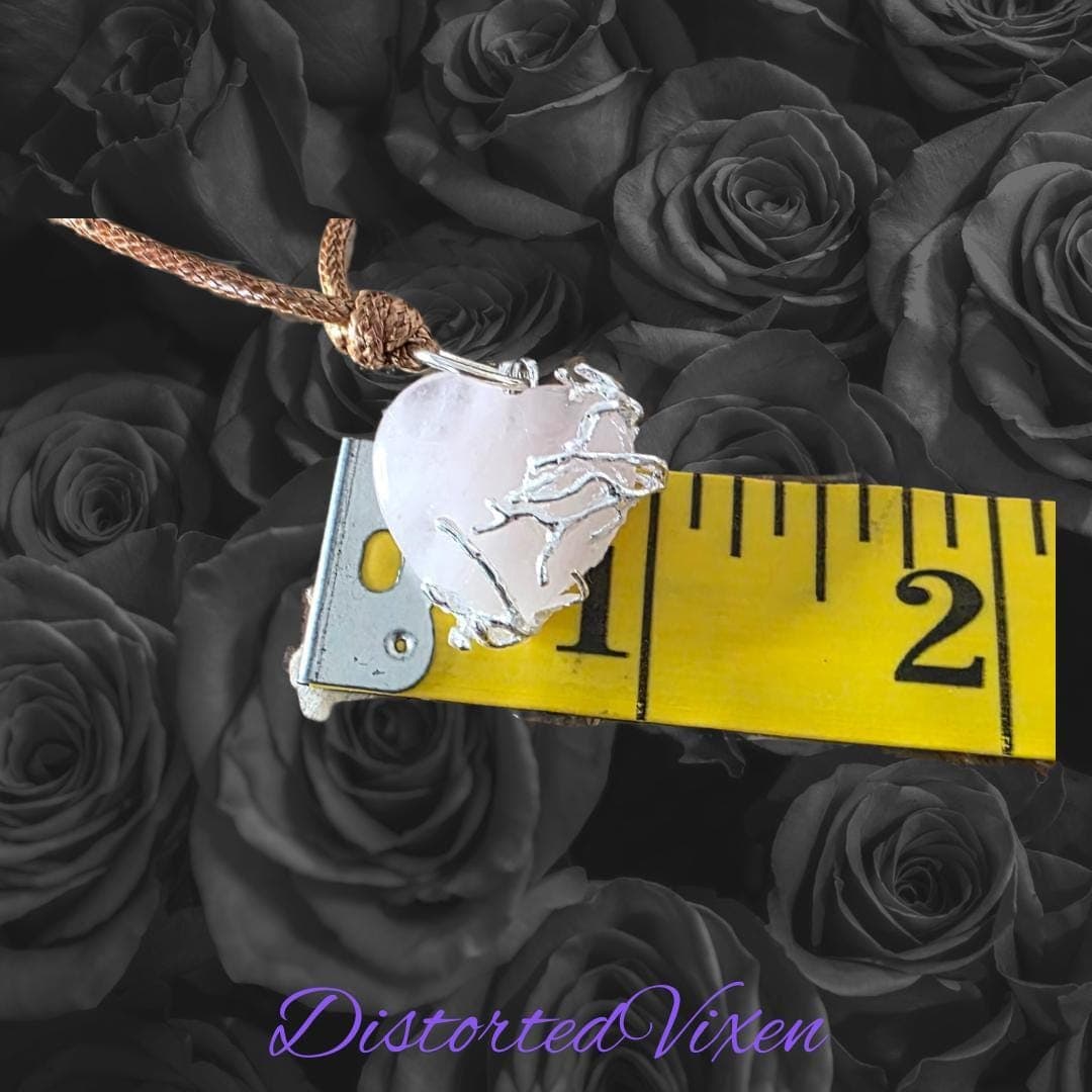 Rose Quartz Heart Necklace – Silver Wire Wrapped Crystal Pendant - Thumbnail 9