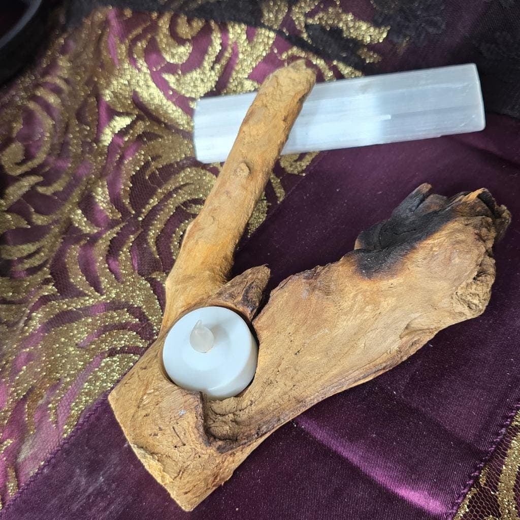 Natural Driftwood Tea Light Holder - Sculptural Found Wood Altar - Unique Rustic - Thumbnail 4