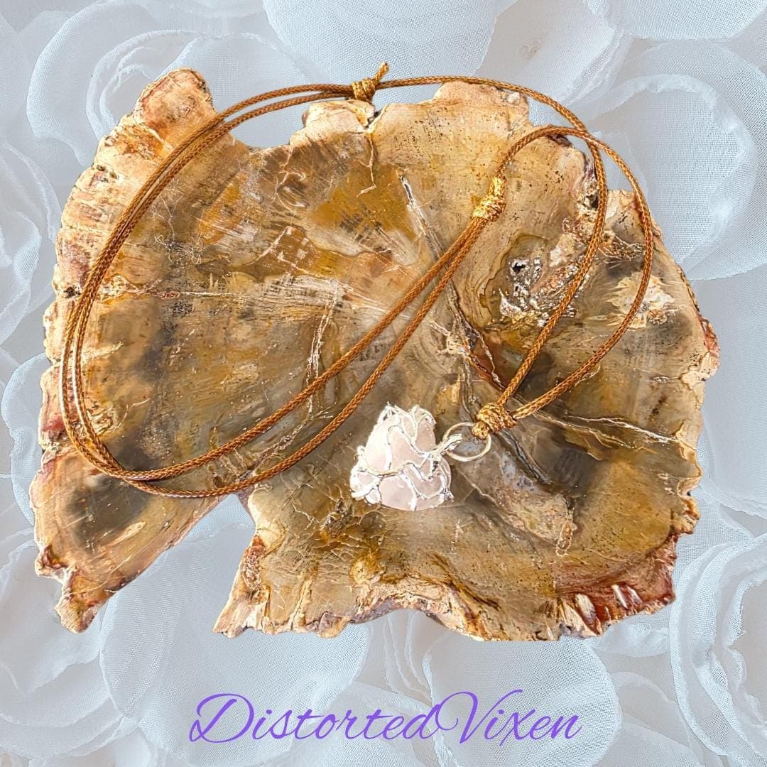 Rose Quartz Heart Necklace – Silver Wire Wrapped Crystal Pendant - Thumbnail 3