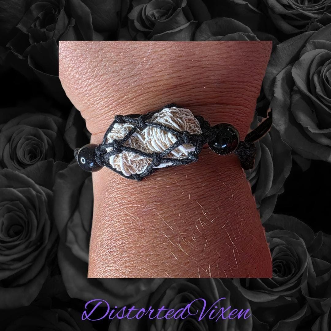 Desert Rose Crystal Bracelet – Adjustable Macramé Pouch – Protection & Clarity Jewelry - Thumbnail 5