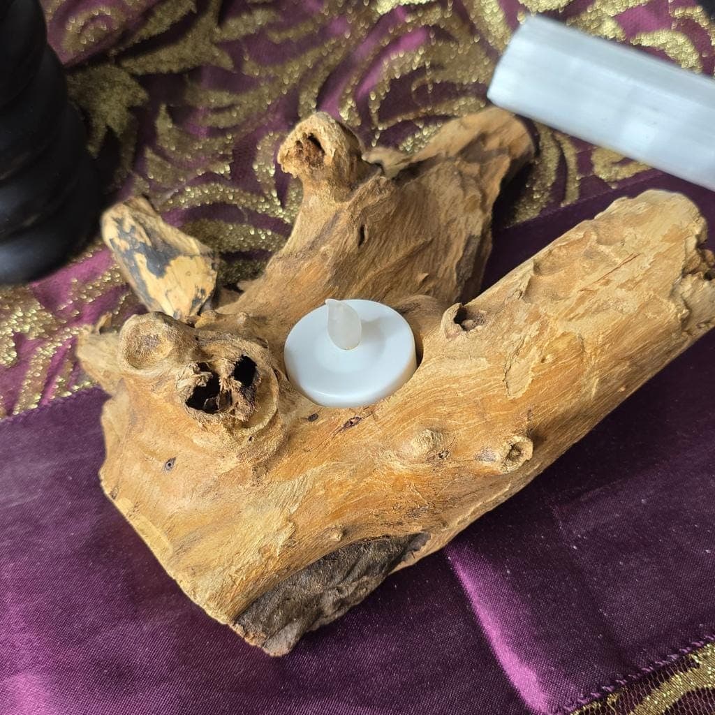 Raw Driftwood Candle Holder - Earthy Altar Piece for Meditation & Ritual Wood - Thumbnail 2